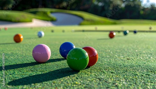 Wallpaper Mural Colorful Balls on Artificial Turf Outdoor Recreational Setting Bright Shadows Natural Play Visuals Torontodigital.ca