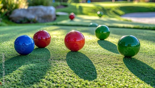 Wallpaper Mural Colorful Balls on Artificial Turf Outdoor Recreational Setting Bright Shadows Natural Play Visuals Torontodigital.ca