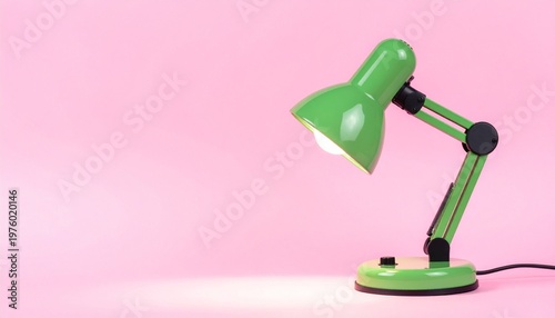 Wallpaper Mural Green Desk Lamp Adjustable Arm Round Base Pink Background Minimalist Modern Lighting Visuals Torontodigital.ca
