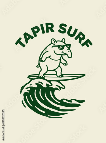 Tapir surfing on wave cartoon.