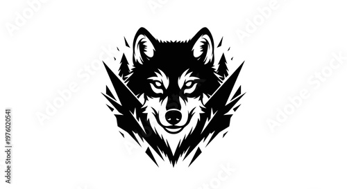 Striking Black and White Wolf Head Logo Design.