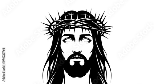Stylized illustration of Jesus Christ wearing a crown of thorns, depicting a solemn religious figure.