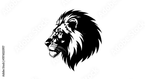Majestic Lion Head Profile Black and White Illustration.