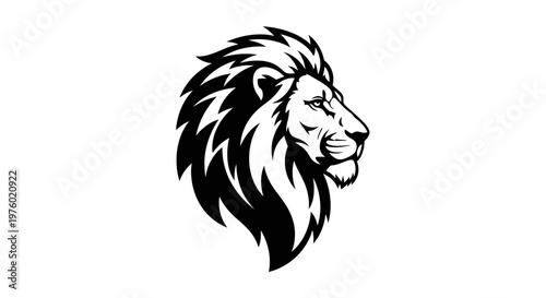Majestic Lion Head Profile Black and White Illustration.