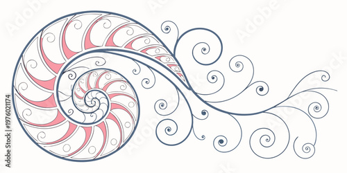 Nautilus shell spiral fibonacci sequence illustration with golden ratio pattern design abstract art marine life growth pattern nautilus fibonacci sequence mathematics