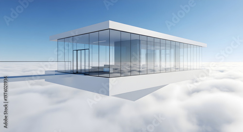 Modern glass house above the clouds a serene architectural vision