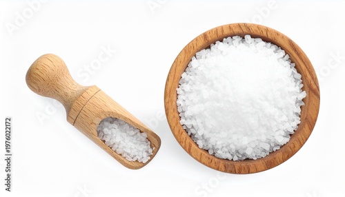 Wallpaper Mural Wooden Bowl and Scoop with Coarse White Salt Crystals Natural Culinary Mineral Visuals Torontodigital.ca