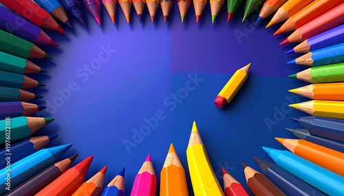 Wallpaper Mural Row of Colored Pencils Blue Background Tall Yellow Pencil Creative Art Visuals Torontodigital.ca