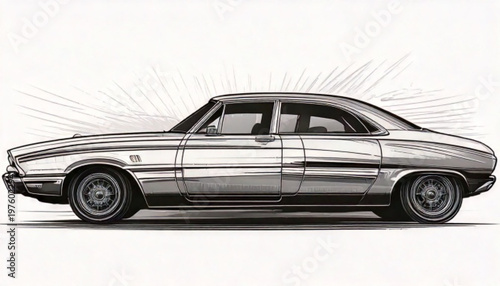 Vintage Muscle Car Side View.