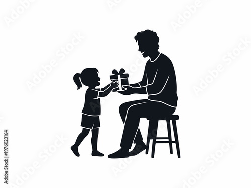 Father's Day concept silhouette of a little girl giving a gift box to her father.