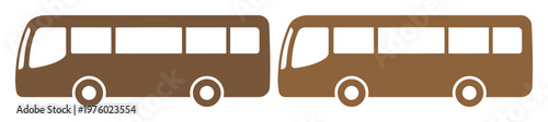 Brown bus vector icons set, public transport vehicle silhouettes, flat shuttle bus symbols for travel and transit navigation maps