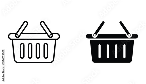 Shopping Basket icon set. E-shop concept, shopping basket icon sign, pictogram supermarket basket ,store container. Vector illustration isolated on white background.