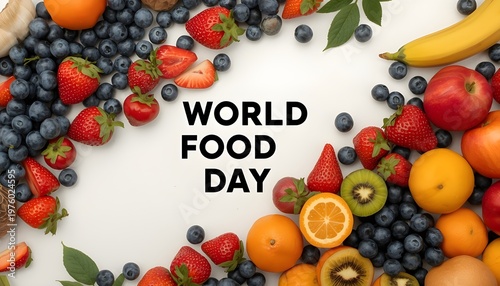 A vibrant arrangement of fresh fruits celebrating World Food Day with a colorful display of healthy eating options