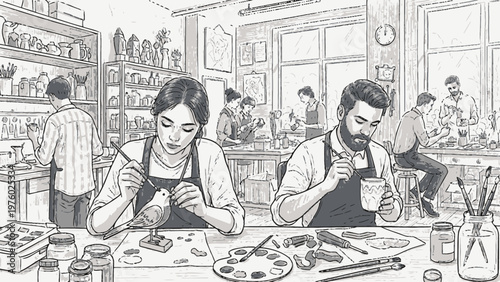 People painting in an art studio class