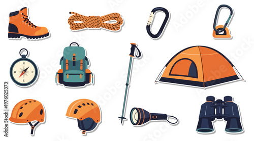 Outdoor adventure equipment collection illustration