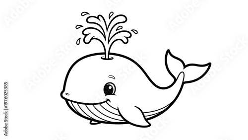 Cute cartoon whale spouting water in a happy way