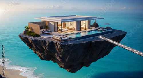 Luxurious floating villa an architectural marvel on the azure ocean