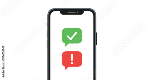 Mobile phone security status showing green checkmark and red warning alert icons for device protection and threat concept.