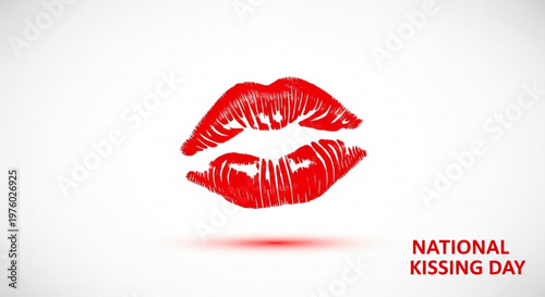 Red lips print on white background for national kissing day symbolizing love and affection with bold lipstick mark