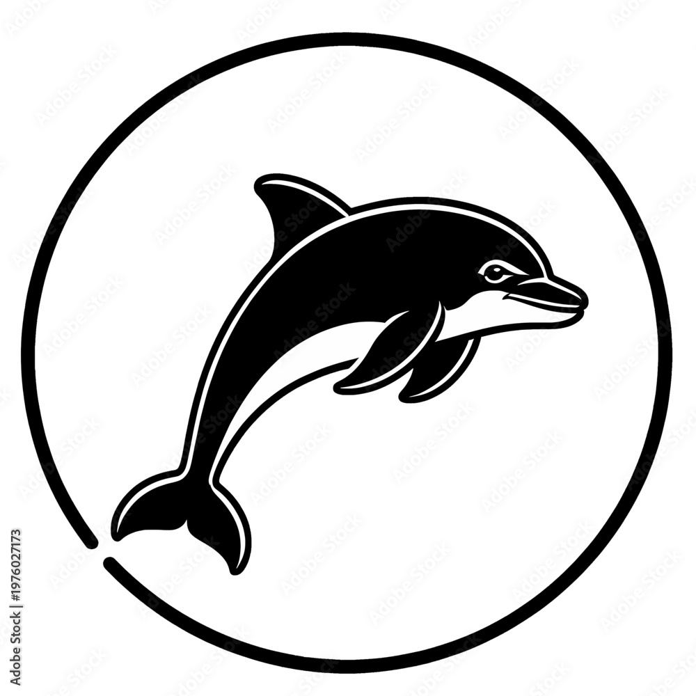 Obraz premium Dolphin Line Icon on Black Background
