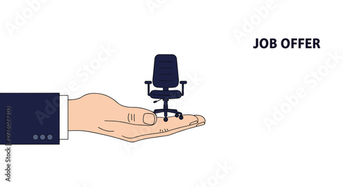 Human resources and recruitment concept with business hand offering an office chair for employment and job opportunity.