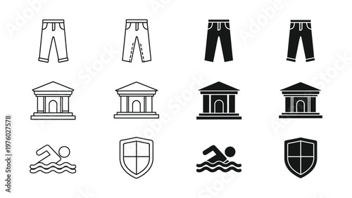 Vector Set of Iconic Symbols: An array of graphical elements features versatile symbols that convey diverse concepts and ideas.