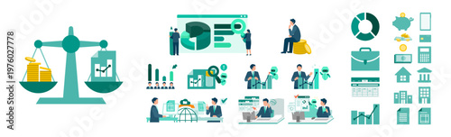 Business people managing budget and marketing strategy planning for financial forecast and resource allocation with data analysis tools for corporate workflow optimization.