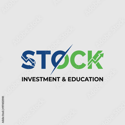 Dynamic logo for stock market investment and education, featuring stylized 'STOCK' text with integrated trend arrows, representing growth and knowledge acquisition