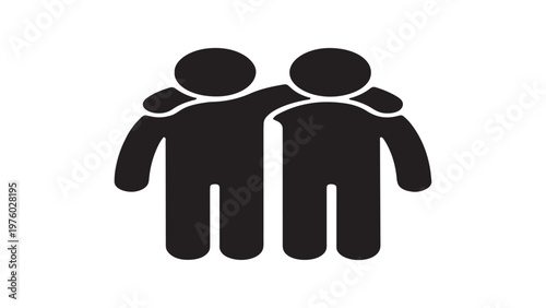 Minimalist duo icon symbolizing teamwork, brotherhood, collaboration, and mutual help in black silhouette style.