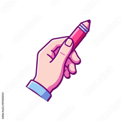 Hand Holding Pink Pencil Vector Icon