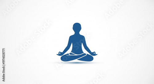 Person in meditation yoga pose blue silhouette lotus position mindfulness relaxation calmness serenity peaceful white background