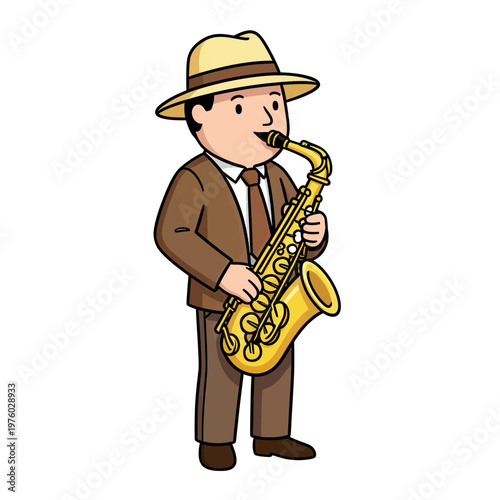 Man in Hat Playing Saxophone Vector Icon