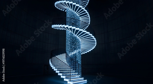 Futuristic blue spiral staircase a digital art representation of ascent