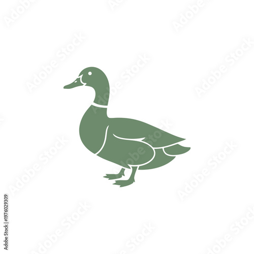 A green silhouette of a duck standing still