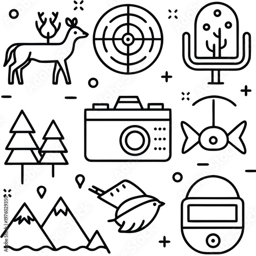 An artistic assortment of graphic icons that are meticulously crafted to cater to a multitude of creative projects.