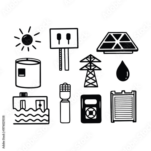 Clean energy source icons, depicting a range of sustainable solutions, conveying the core message of environmentally friendly power.
