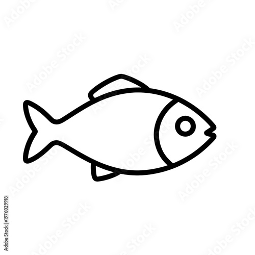 Minimalist Fish Line Icon on Black Background