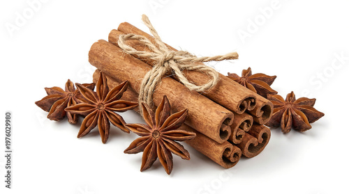 Culinary delight cinnamon and star anise bundles kitchen setting food photography rustic atmosphere close-up view spices for flavor