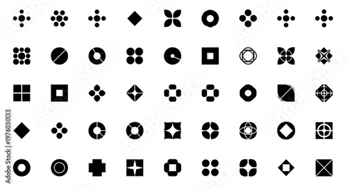 Foto Minimalist Solid Geometric Abstract Icon Set on Isolated White Background