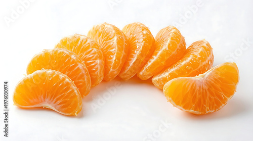 Fresh tangerine slices on white surface food photography bright and clean environment close-up view for culinary inspiration