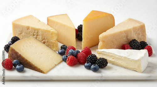 Delicious cheese platter with fresh berries gourmet food presentation modern kitchen close-up view culinary delight