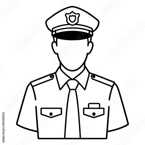 Police Officer Line Icon with Uniform and Hat