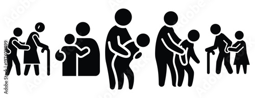 community elder support silhouette icon set