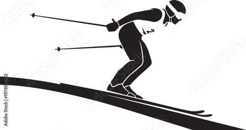 Skiing, winter sports, athletic vector, skier silhouette, black icon