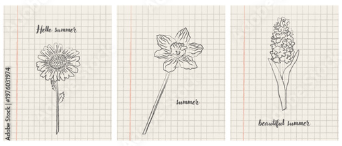 Set of postcards, posters, banners, summer flowers, spring flowers