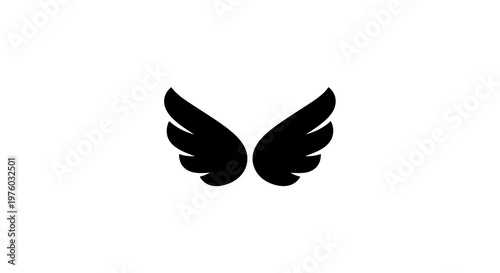 Black Angel Wings Silhouette Icon on White Background