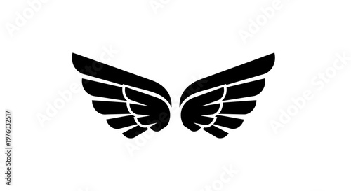 Black Angel Wings Silhouette Isolated on White Background