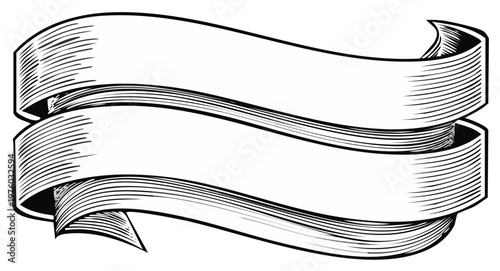 Ornate Vintage Ribbon Banner with Hatching Detail for Text and Design Elements