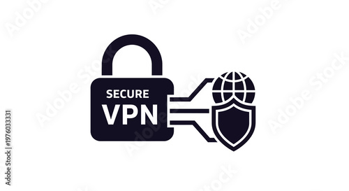 Enhanced digital security solution concept featuring a secure virtual private network (VPN) padlock and global shield for data protection and internet privacy