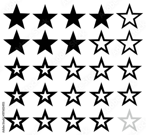 Black and outline star icons arranged in rows, representing rating and rank